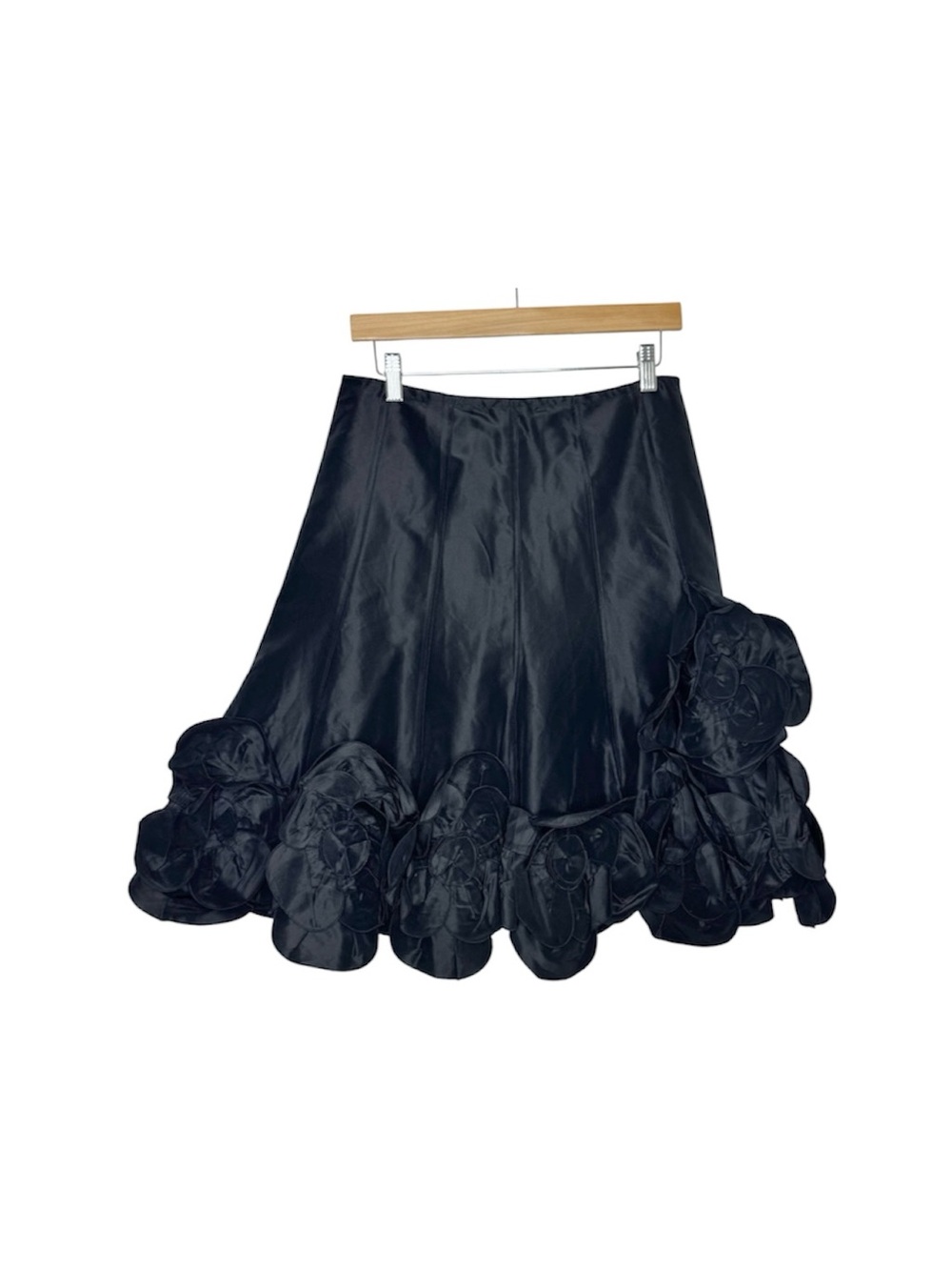 Rickie Freeman Teri Jon Black Vintage Silk 3D Floral Skirt Size 10